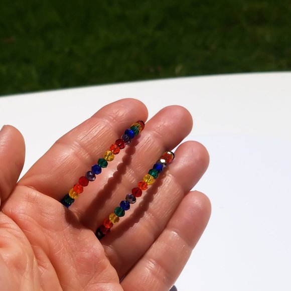 Rainbow Hoop Earrings/Chakra Crystal Earrings/ Pride Gift/ Large Hoop Earrings - Picture 3 of 3